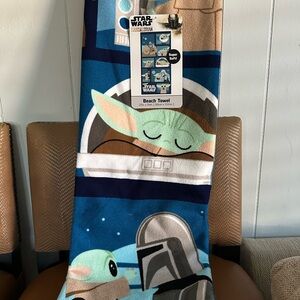 Star Wars Blue & Green Grogu and Mandalorian Beach Towel